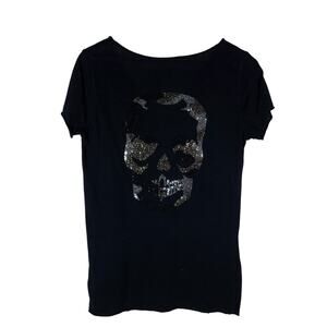 Zadig & Voltaire Skull Camo Tee Small Black Short Sleeve Graphic T-Shirt Top